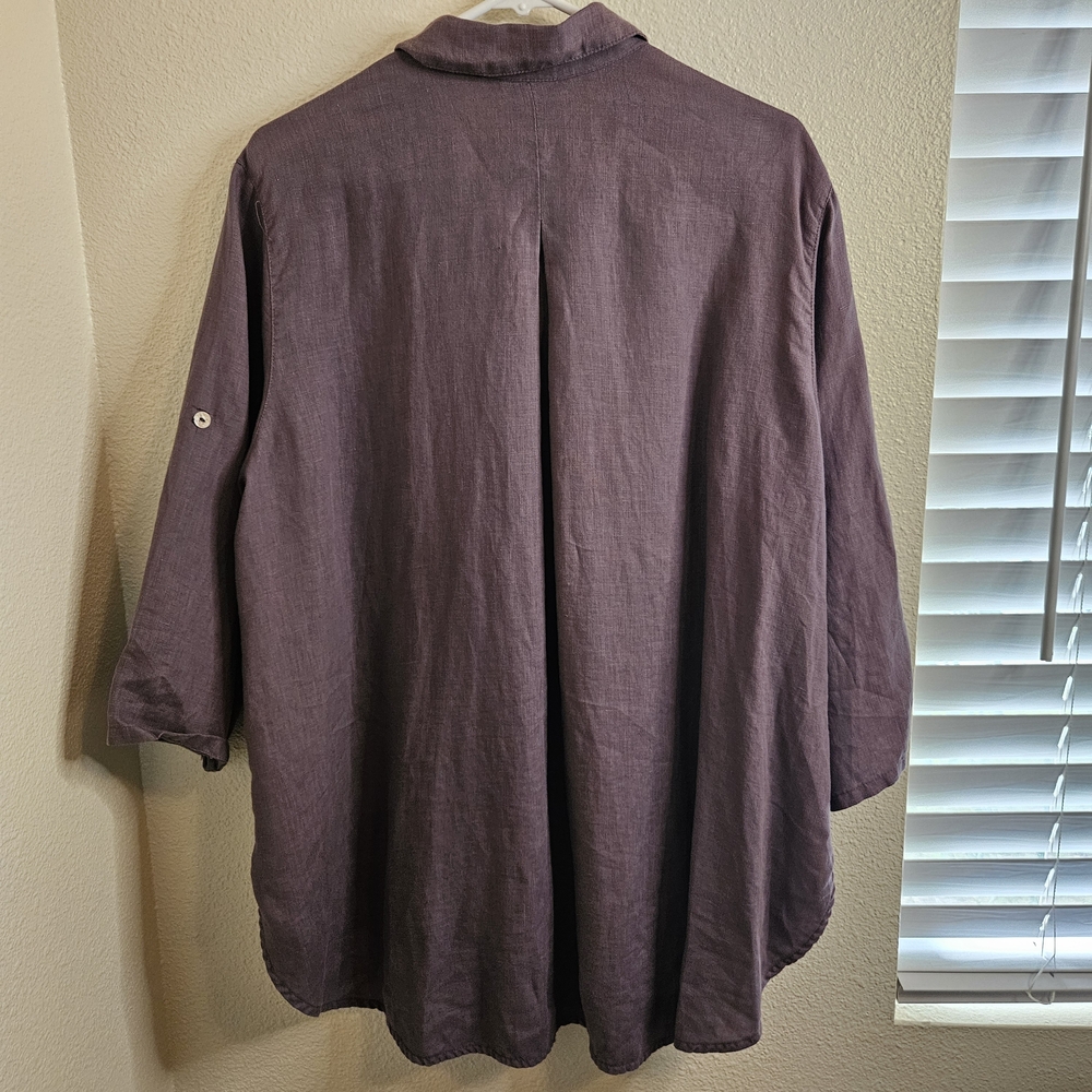 Kleen Women's Purple Casual 100% Linen Button Down Shirt XL - Picture 3 of 11